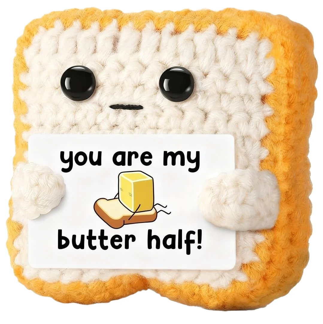 

Crochet Toast Plush "You Are My Butter" - Punny Romantic Gift for Valentine's, Anniversary & Birthday, Couple's Desk Decor