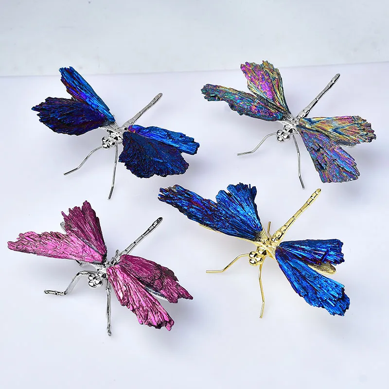 

1PC Natural Black Tourmaline Aura Blue Flame Feather Crystal Stone DIY Dragonfly Animal Crafts Small Home Decor Souvenir Gift