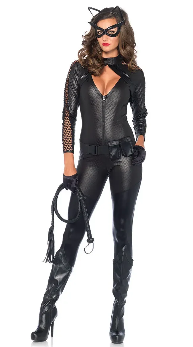 New Sale Cosplay Clothing Women Sexy Racing Tight-fitting Zipper Faux Leather Jumpsuit Halloween Cosplay Catwoman Costume