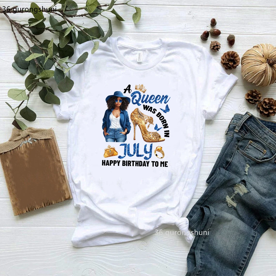 A Queen Was Born In July , Black July Queen, July Birthday Girl, Happy Birthday To Me,Women Tshirt Birthday Gift Shirt Tops image 3