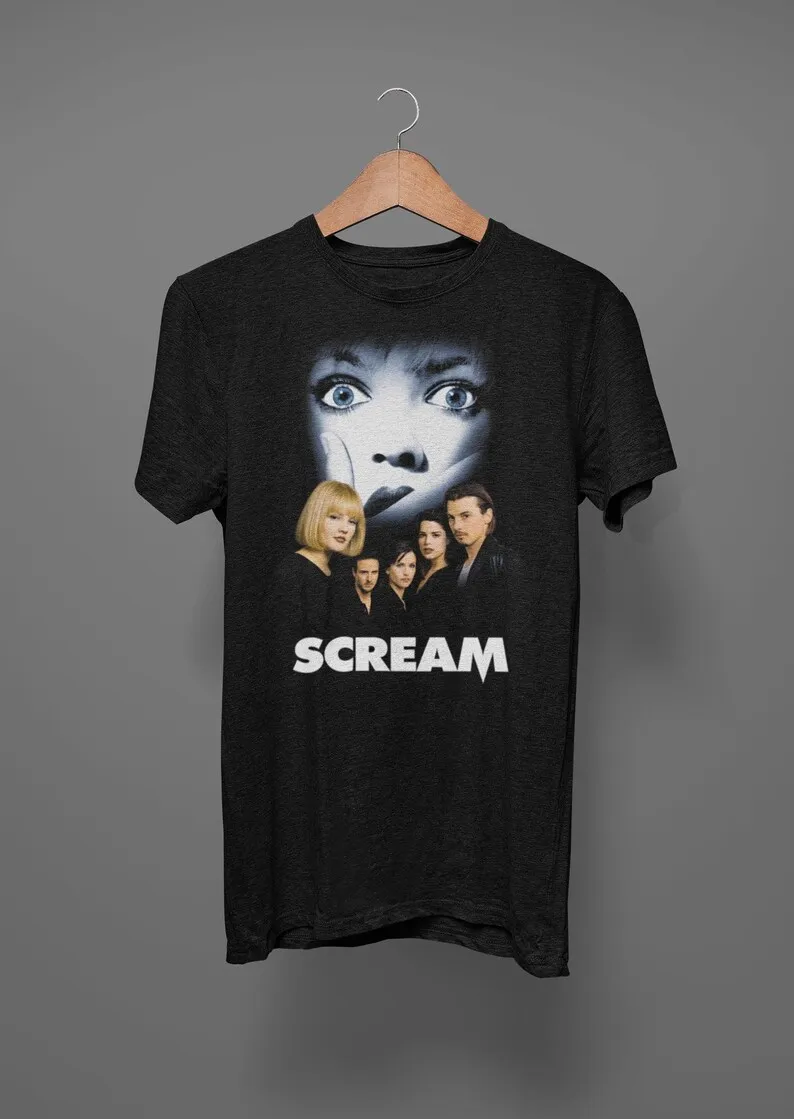 

Джерси унисекс с короткими рукавами из фильма «Крик», рубашка из фильма ужасов «Крик 90-х», рубашка из фильма ужасов, винтажная футболка в стиле ретро на заказ