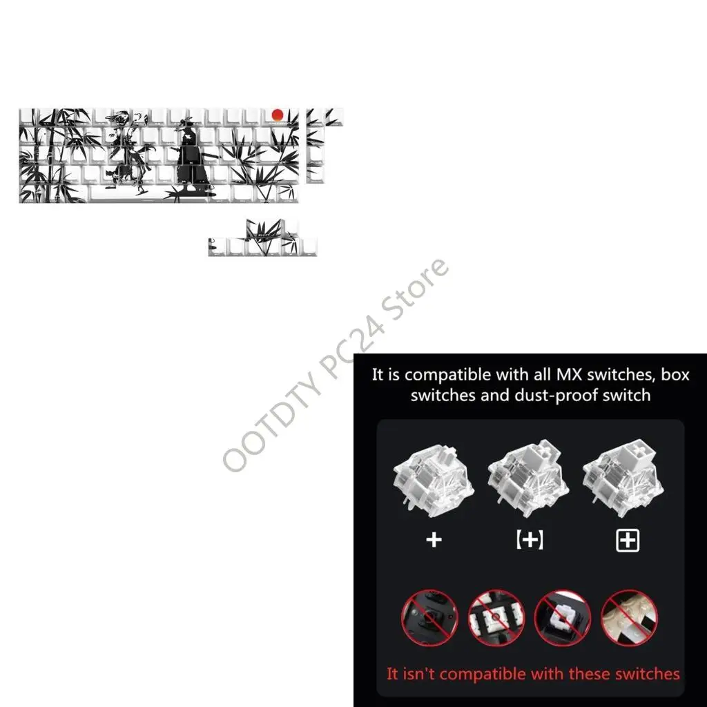 

H7BA Wuxia Original Profile Keycaps 64/74Key Through Backlit keycapst for 60 80 61/64/68/75/87 Mechanical Keyboard