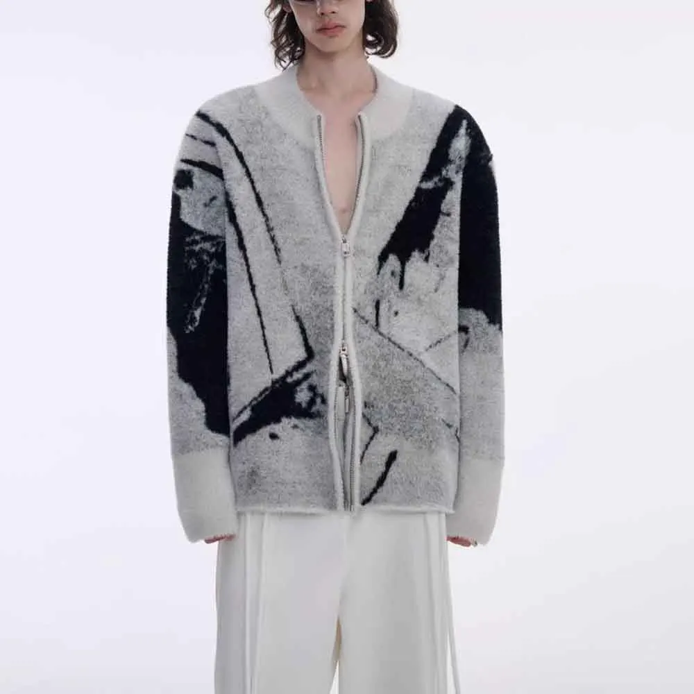 

Autumn New Men's Gradient Cardigan Sweater American Retro Fashion Trendy Casual High Street Loose Fit Niche Men's Top 2025