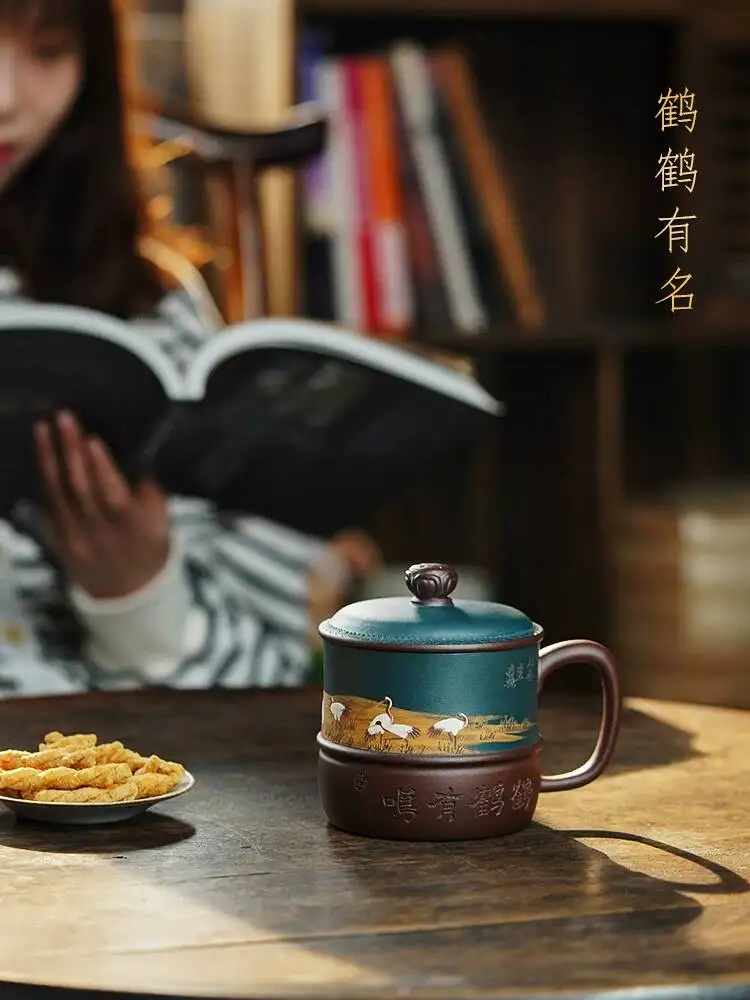 

Crane Has A Melodious Song (Famous And Renowned).High-End Purple Clay Master Tea Cup, Purely Hand-Painted, Exquisite Cup Worth