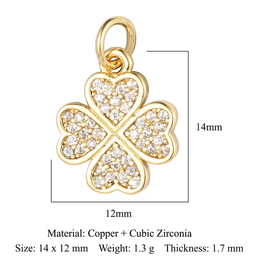 5 stks/partij Ster Hart Sleutel Koper Kubieke Zirkoon Charms Clover Lightning Hoefijzer Racket Maan Armband Oorbel Ketting Hanger