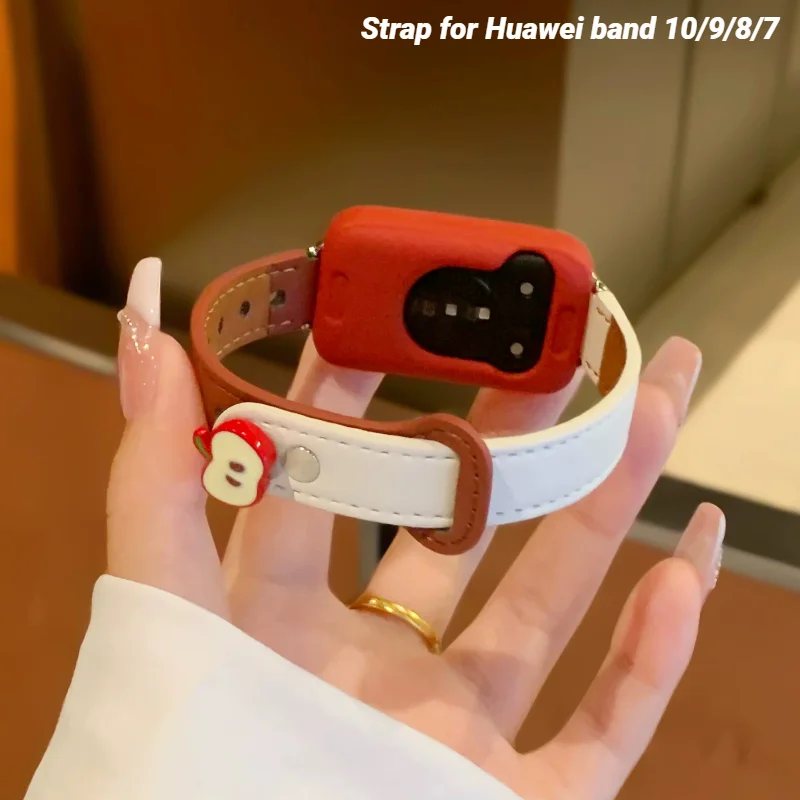 

Leather Strap for Huawei band 10/9 With Case Correa Bracelet Sport Watchband For Huawei band 8/7 Women Wristband Smartwatch Belt