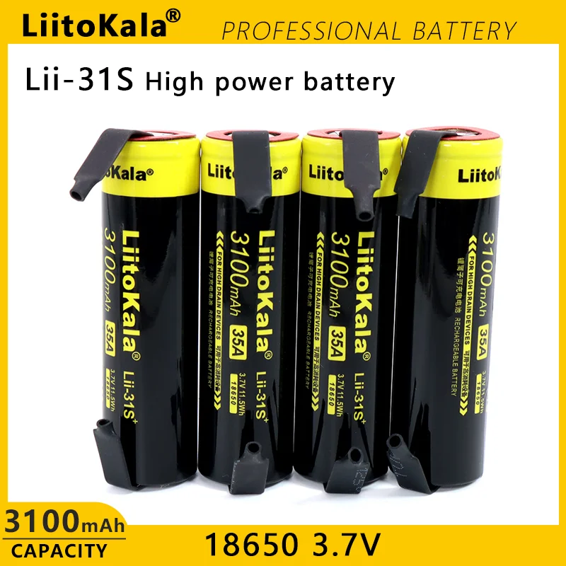 New LiitoKala Lii-31S 18650 Battery 3.7V/4.2V Li-ion 3100mAh 35A Power Battery For High Drain Devices+DIY Nickel