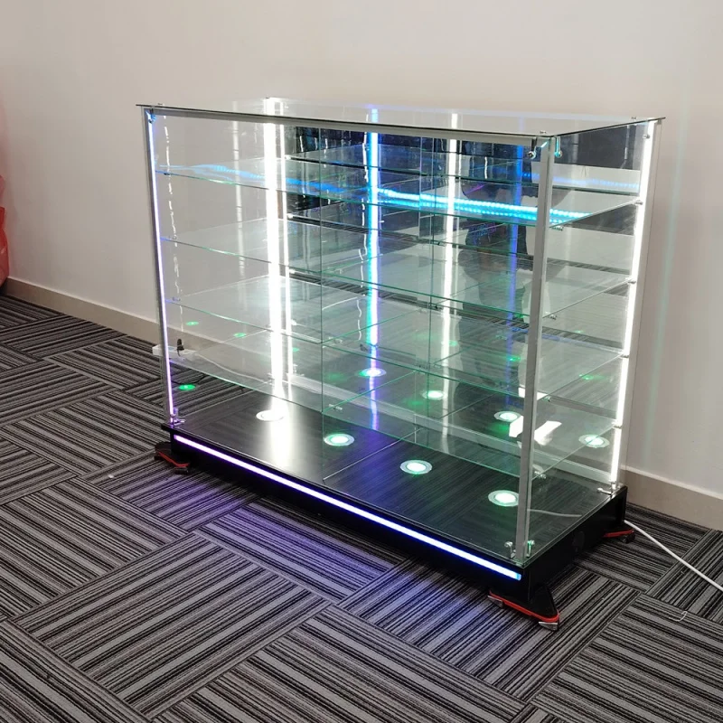 

Custom. attractive flashing light glass display full smoke store showcase with RGB light