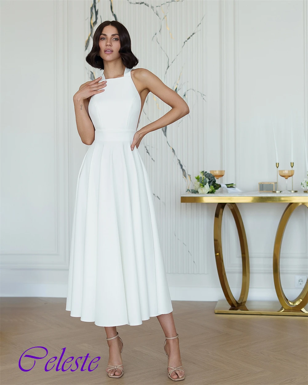 Customized Halter Sleeveless Jersey A-Line Elegant Evening Dress Sexy Spaghetti Straps Special Occasion Gowns  Party Dress