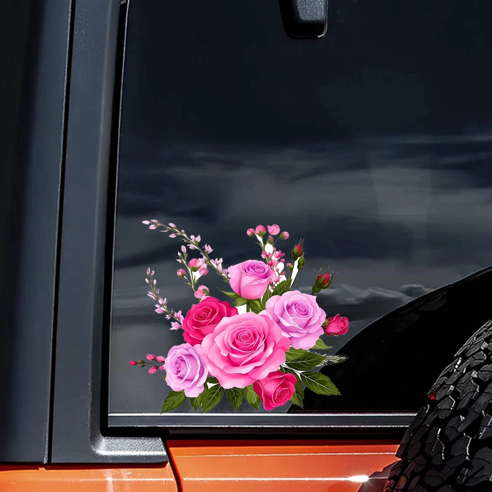 QT2599#Backpacks And Lovely Flowers Waterproof Car Decorative Decal, Suitable for Cars, Laptops, Bumpers