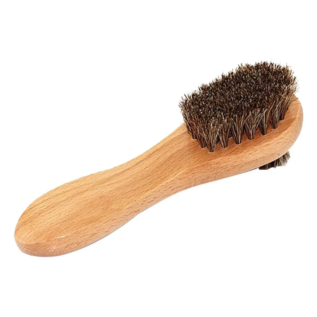 Horse Hair Shoe Cleaner Shoes Boots Shine Brush Wooden Handle