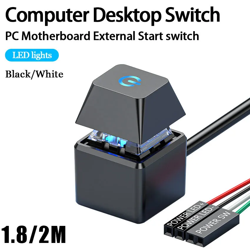 Computer Desktop Switch PC Motherboard External Start Led Light PC Power ON/OFF Button 2M Extension Cable connector