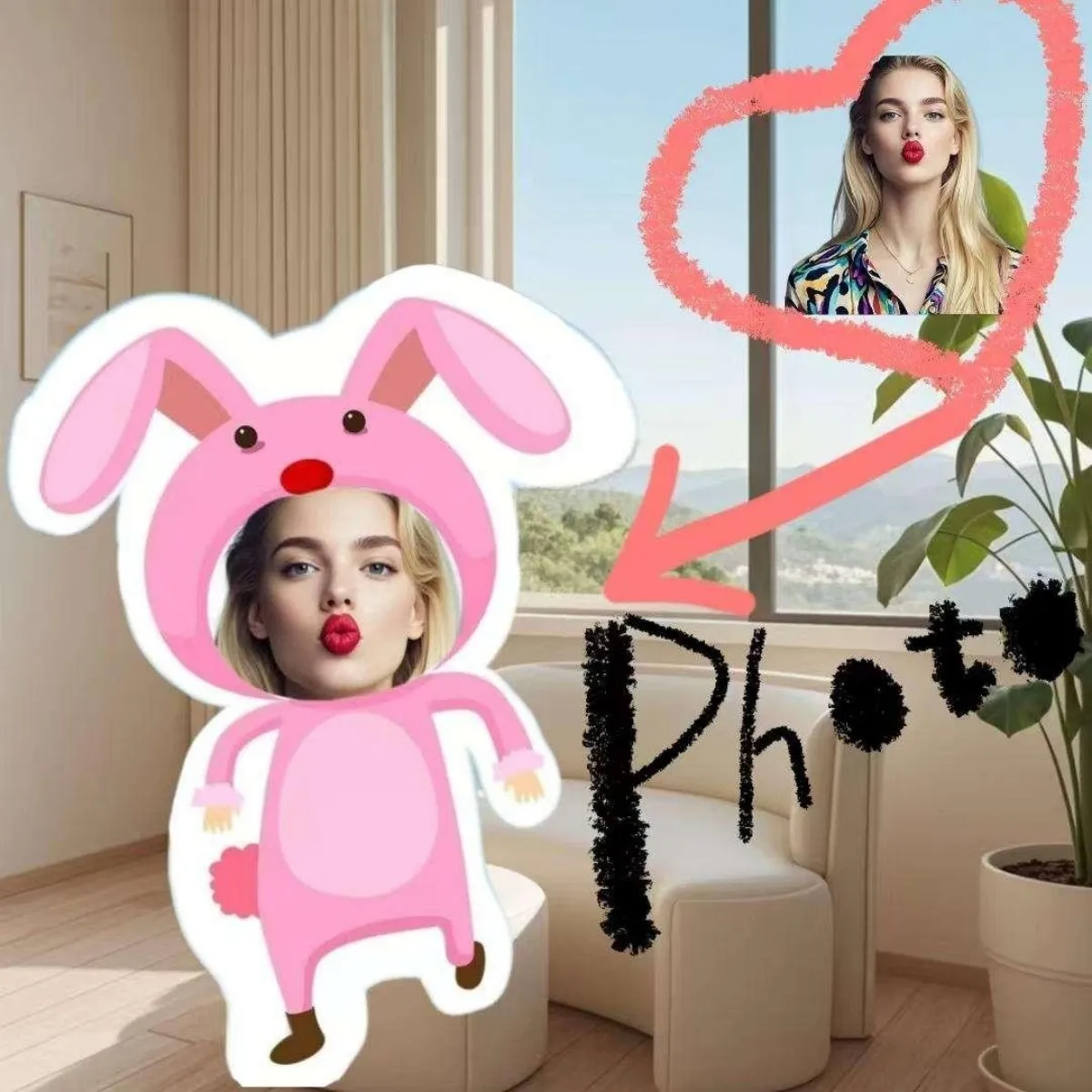 Customised Pink Rabbit Portrait Cushion, Double-Sided Printed Home Decor Cushion, Ideal for Birthdays and Festive Gifts