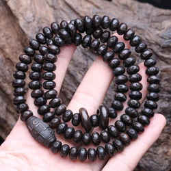 Natural Ebony Tibetan Buddhist Sutra Round Six-character Truth Words 6mmx8mm 108 Beads MALA Necklace Meditation Rosary beads