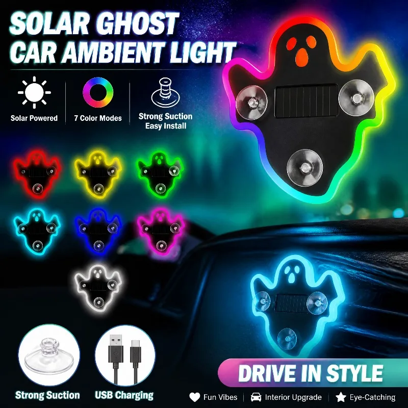 Car Triangle Window LED Decor Lamp, Wireless Solar Ghost Ambient Light, Cool Neon Warning Light for Automobile Window Decoration