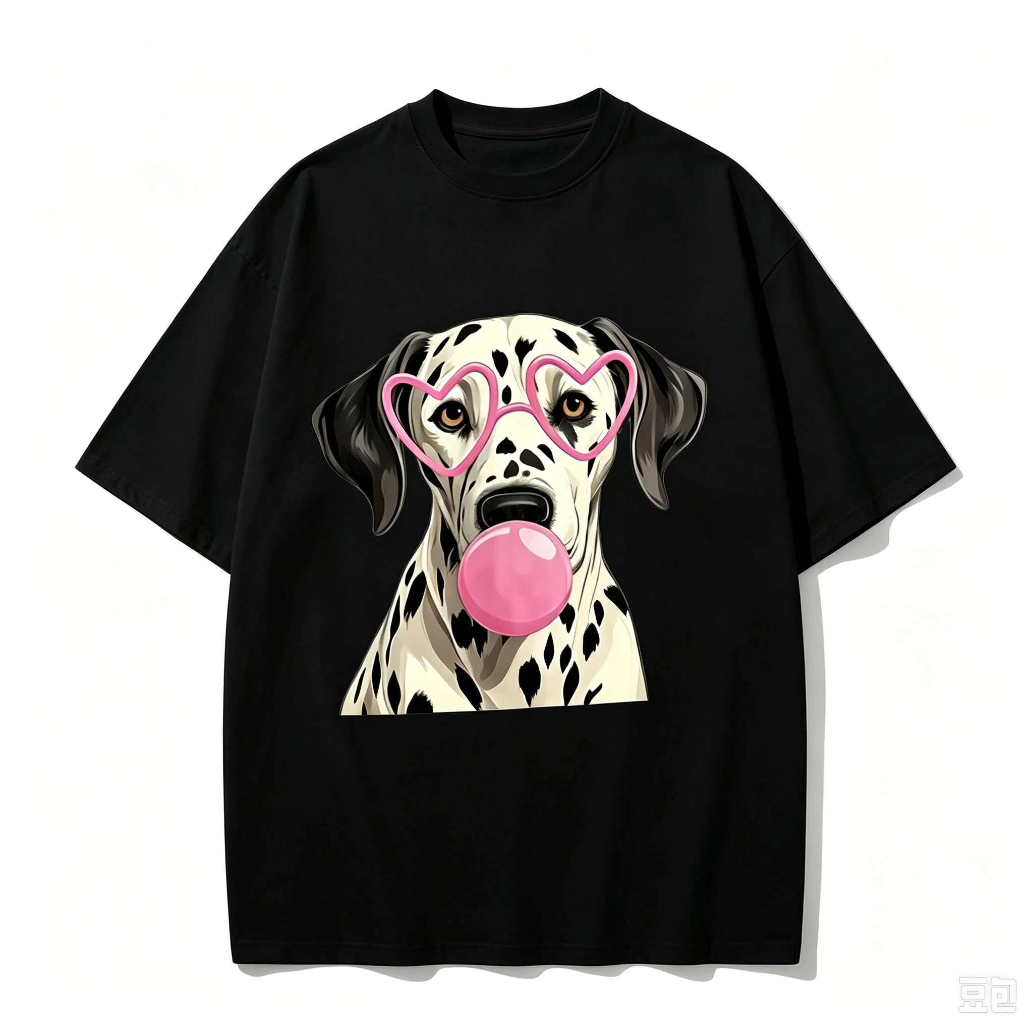 Dalmatian Dog Bubble Gum Graphic T‑Shirt Cute Heart Glasses Print Unisex Short Sleeve Y2k Harajuku Streetwear Casual Daily Tops