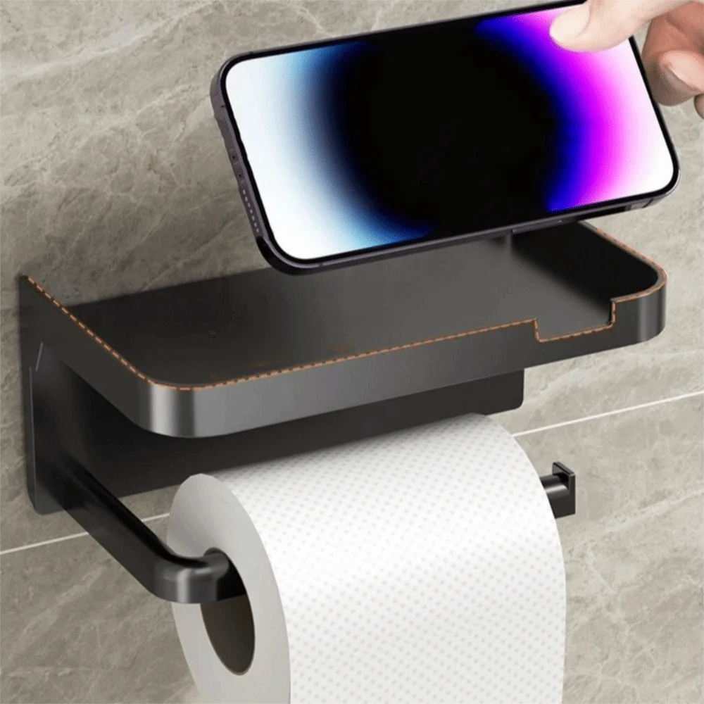 

Wall Mounted Toilet Paper Holder Space Saving Plastic No Drill Tissue Rack With Storage Tray Multi Functional Paper Roll Holder