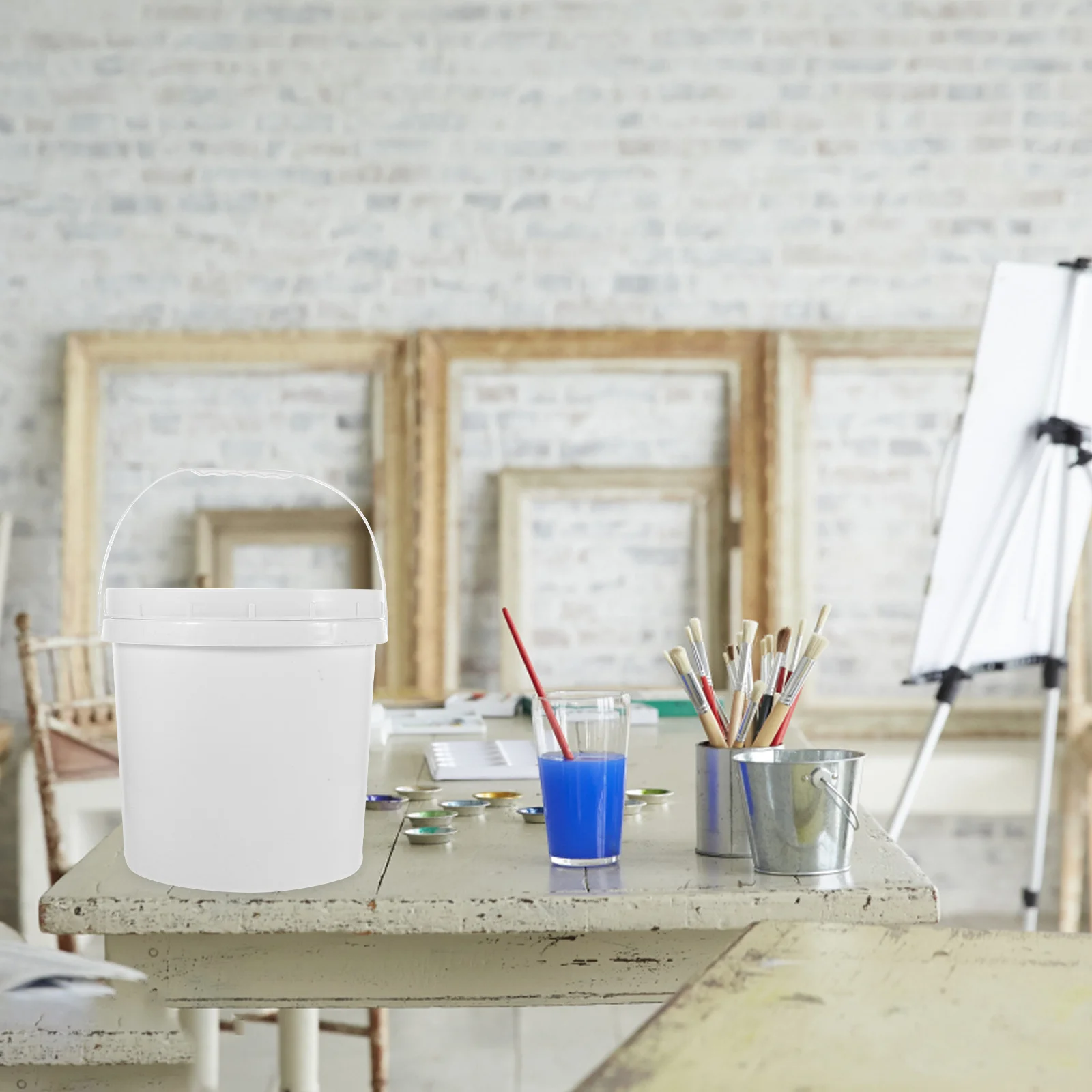 Seau de stockage rond en Abs blanc 9l, couvercle hermétique pour peinture, pigments, artisanat d'art, seau vide, résistant à l'huile et à l'eau, Durable