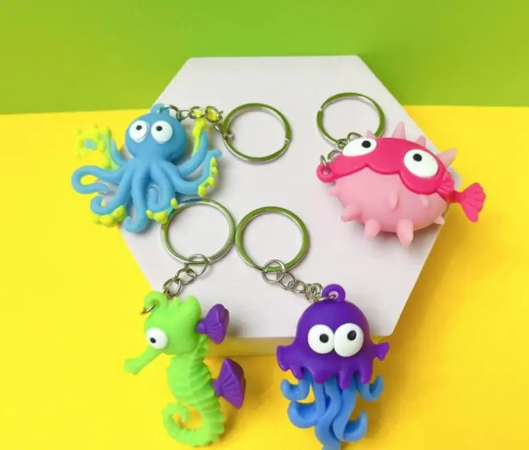2pcs/bag Soft Marine Series Animal Keychain Simulation Octopus Hippocampus Gift Pendant Marine Animal Keychain Bag Decoration