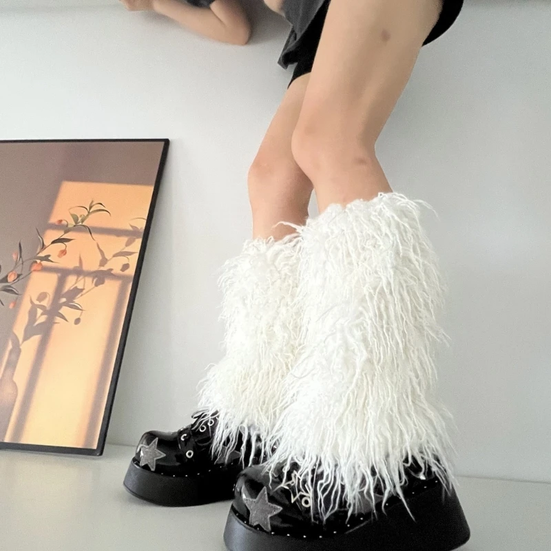 Faux Furs Leg Warmer,Warm Soft Cozy Fuzzy Leg Warmer Boot Cuffs Cover for Women Party Costumes Boot Sleeves Boot Covers