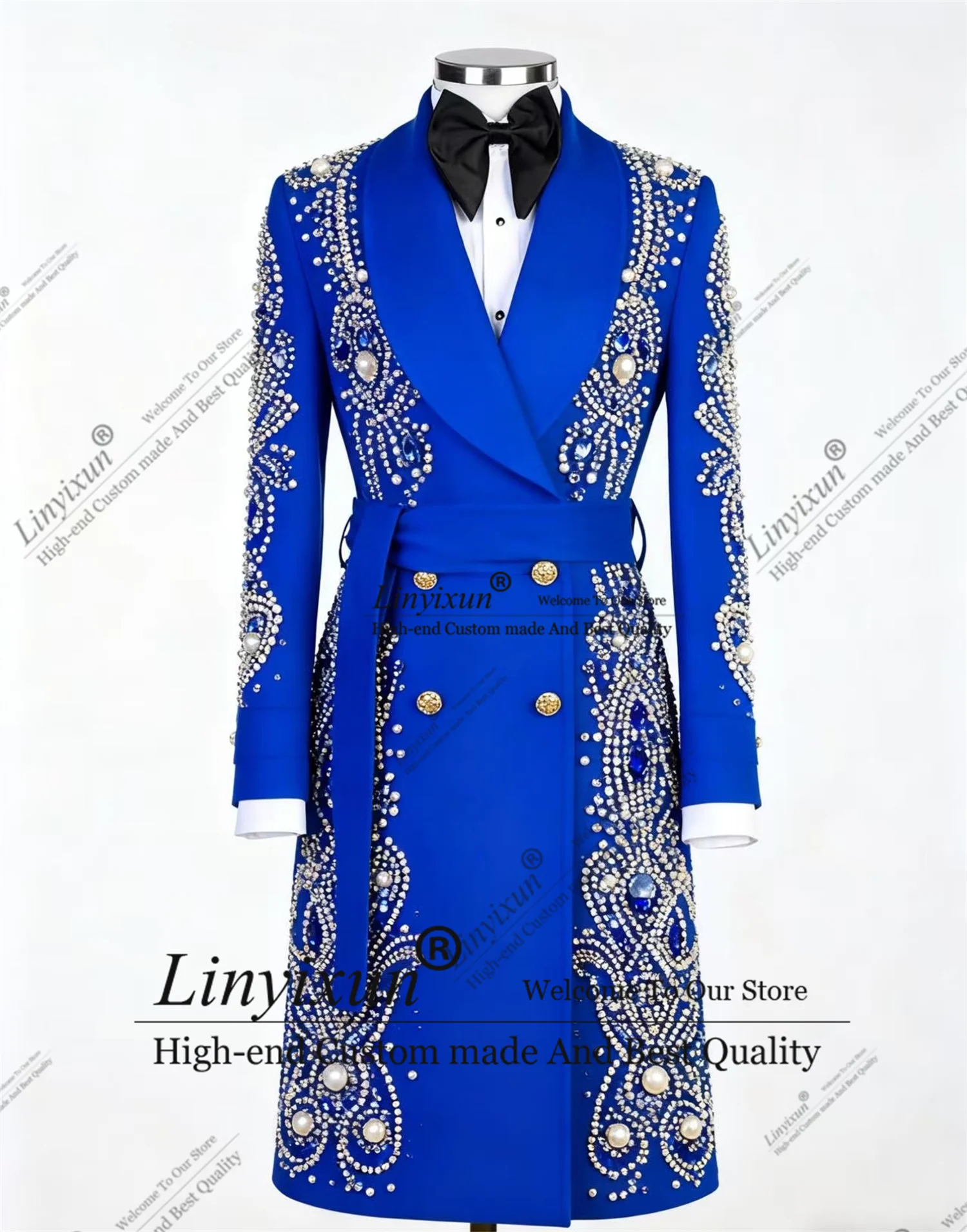 

Latest designer Long Coat Men Suits 1 Pieces Groom Male Blazers High End Rhinestones Ropa hombre Customized SlimWedding Tuxedos