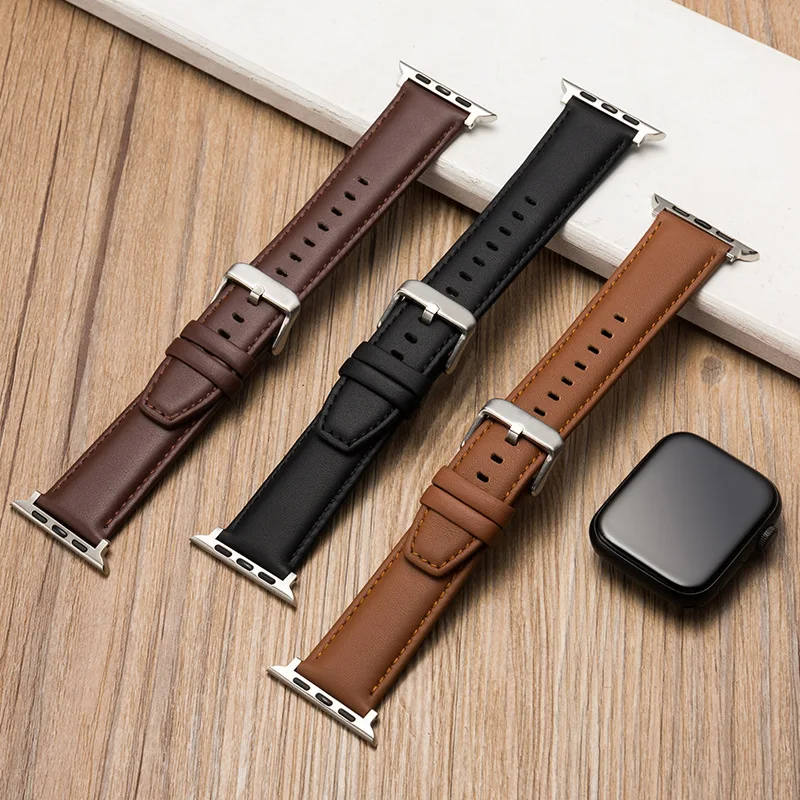 애플 워치 스트랩용 가죽 시계 밴드, 49mm, 44mm, 45mm, 42mm, 38mm, 40mm, 41mm, 여성 남성 팔찌, iWatch 시리즈 8, 7, 6, 5, 4, 3 Se 밴드 