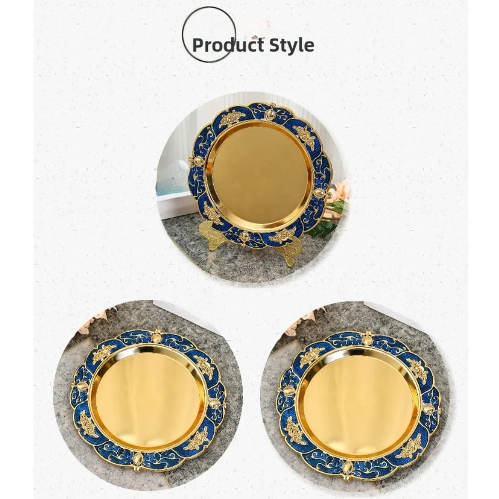 For Home Decoration Metal Fruit Plate Floral Pattern Serving Tray Luxury Fruit Plate European Style Tray Luxury Home Decor