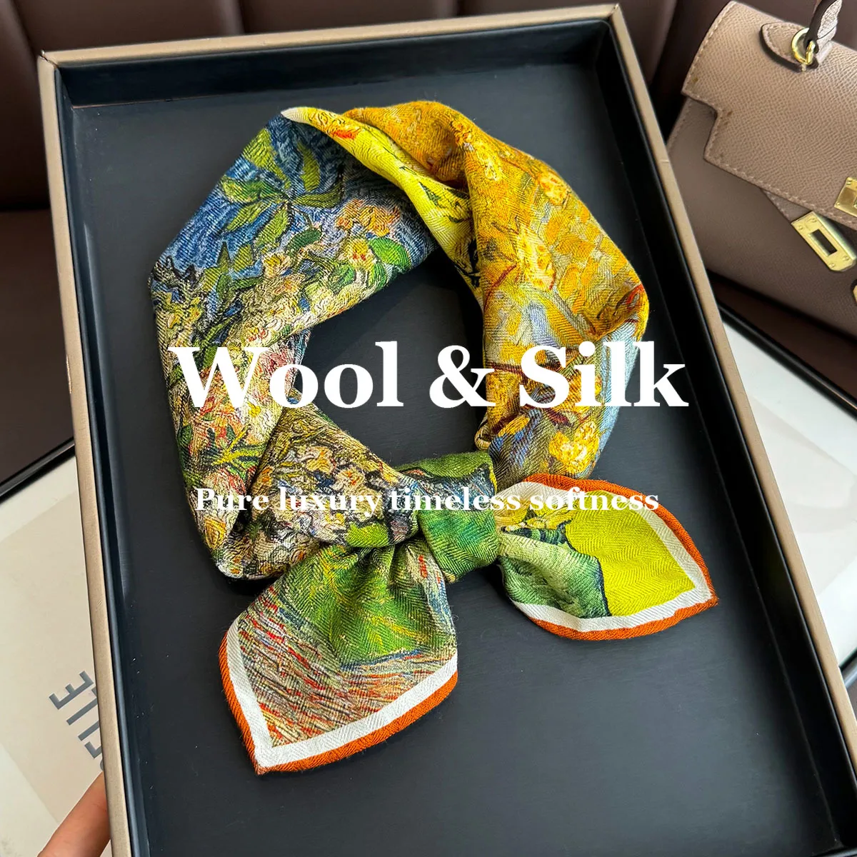 

82% Wool 18% Real Silk Scarves Luxury Neck Hair High Quality Square Scarf Hijab Shawl Headband Women Wrap Neckerchief Bufanda