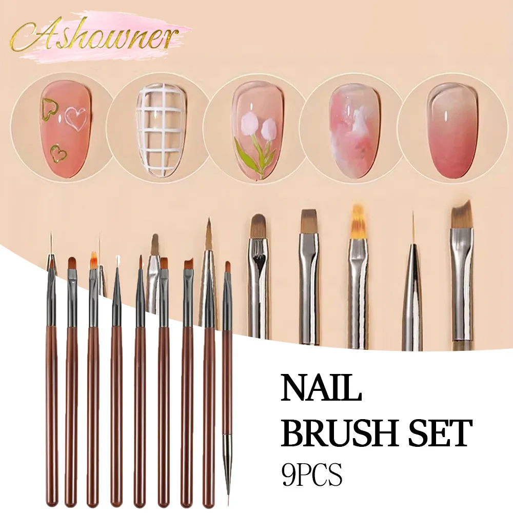 

9PCS Ultraviolet gel Nail Brush Lining DIY Painting Pen Nail Enhancement Acrylic Painting Brush Nail Art Design Draw Tool