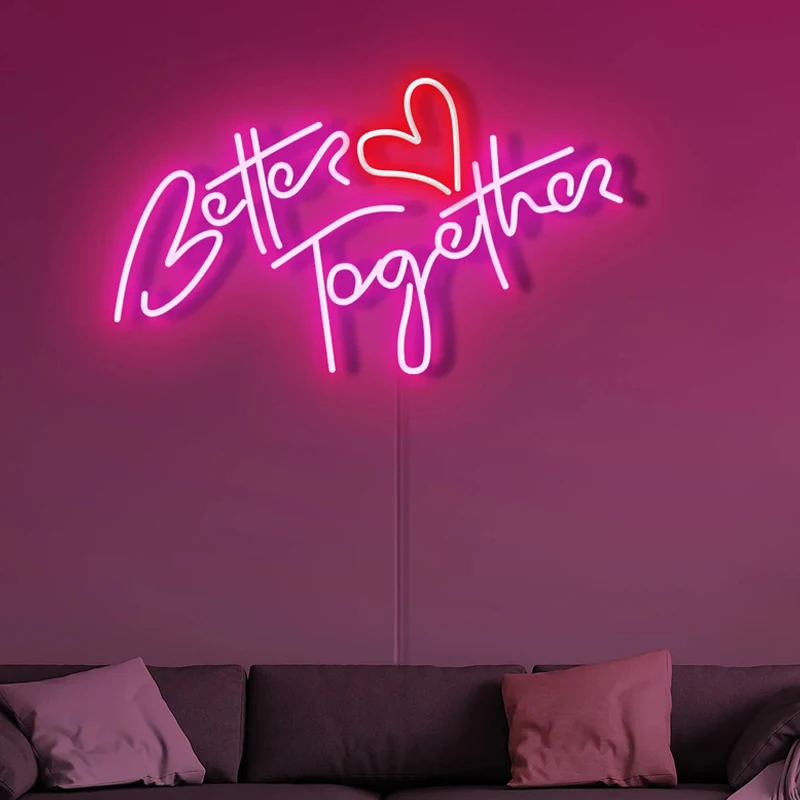 Beter Samen Led Neon Sign Led Transparante Flex Usb Powered Muur Opknoping Slaapkamer Decor Bruiloft Nachtlampje Teken Gift Vrouw