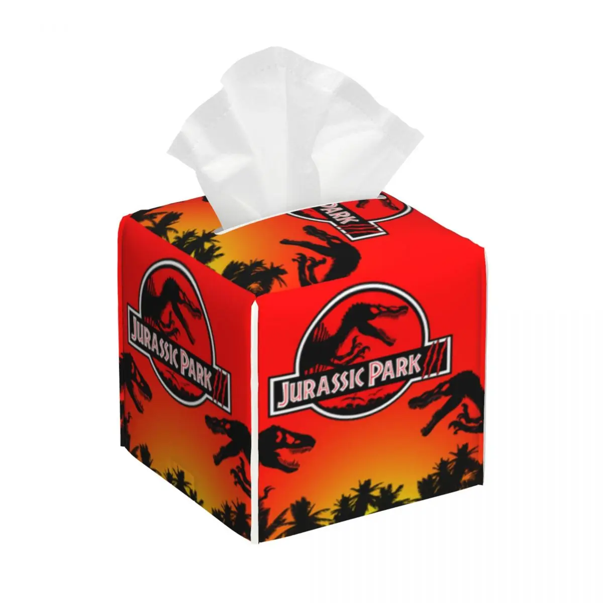 Custom Jurassic Park Dinosaur Facial Tissue Box Cover Square Sci Fi Fantasy Movie Film PU Leather Tissue Box Holder for Car Home