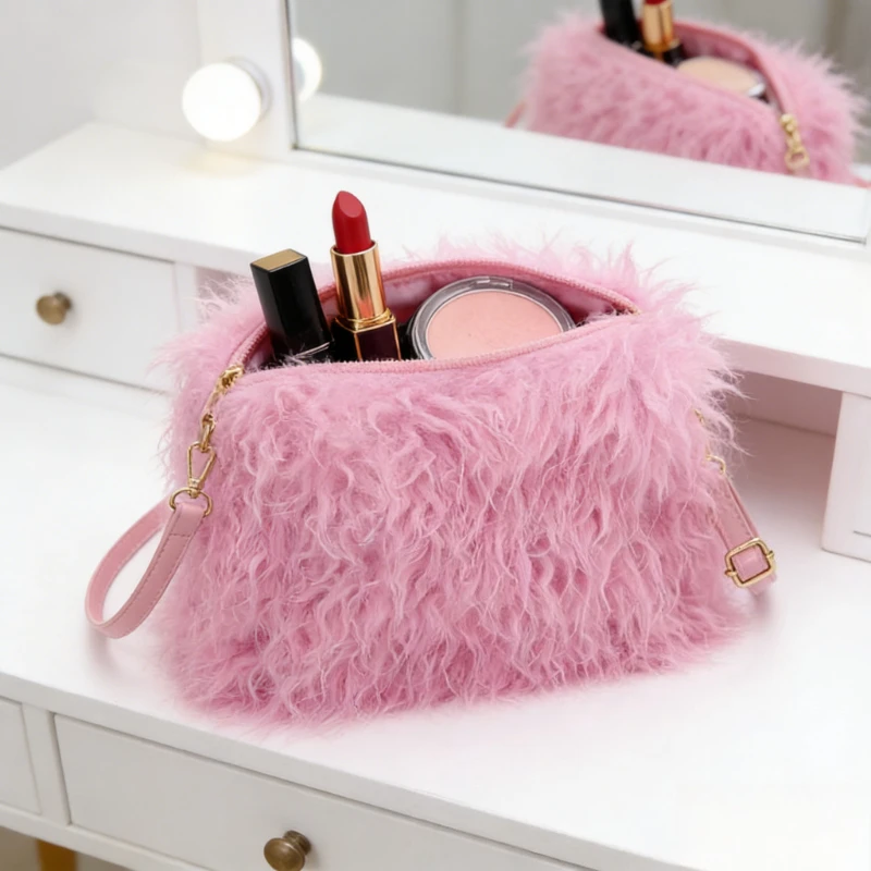 

Winter Faux Shearling Crossbody Bag for Women - Trendy Plush Shoulder Purse Polyester Material New Arrival