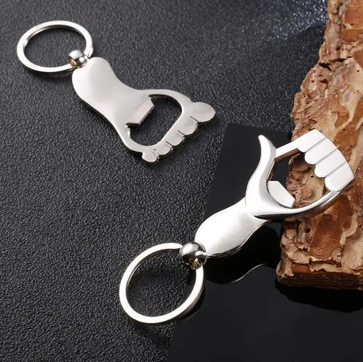 DHL Silver Thumb Hand Metal Keychain Key Ring Beer Bottle Opener Wedding Gift Kitchen Bar Tools Wholesale