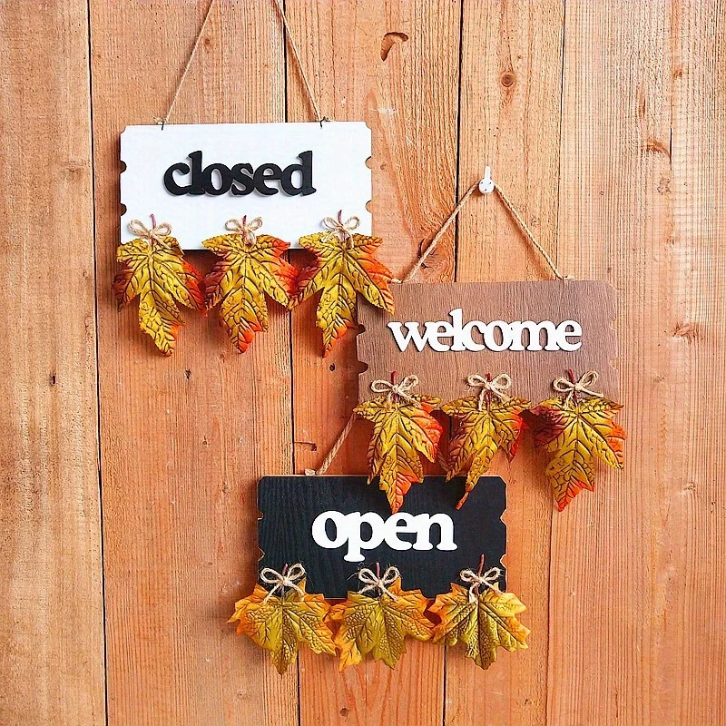 1Pc Vintage Wood Poster Wooden Open Closed Welcome Sign Plaque for Home Cafe Shop Door Hanging Decoration Crafts