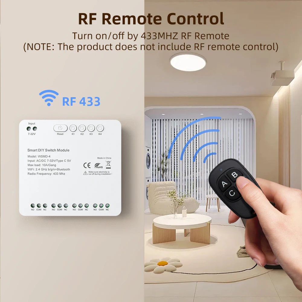 AVATTO Smart 4 canales WiFi contacto seco inalámbrico 7-32V/85-250V módulo de interruptor de relé, Control de aplicación remota, funciona para Alexa Google Home