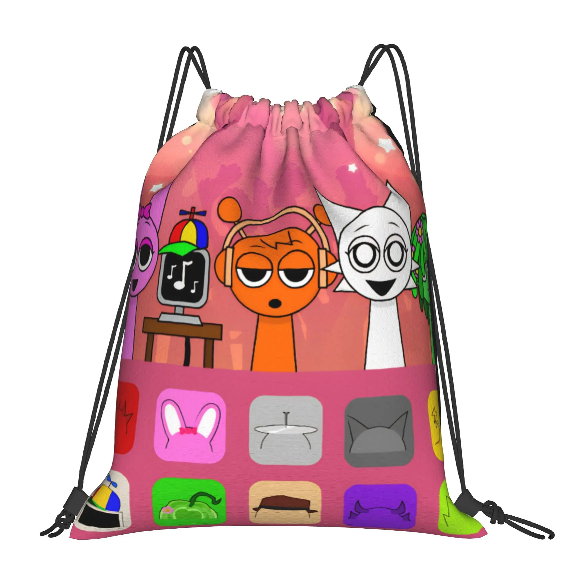 Pink Sprunki Game Bag Drawstring Backpack Sports Gym Sackpack Water Resistant Cartoon String Bags for Hiking 36cm (W) x 43cm (H)