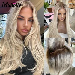 Ombre Aschblonde transparente Spitzeperücken Echthaar gerade 13x4 Lace Front Perücken für Frauen vorgezupfte blonde Remy Echthaarperücke