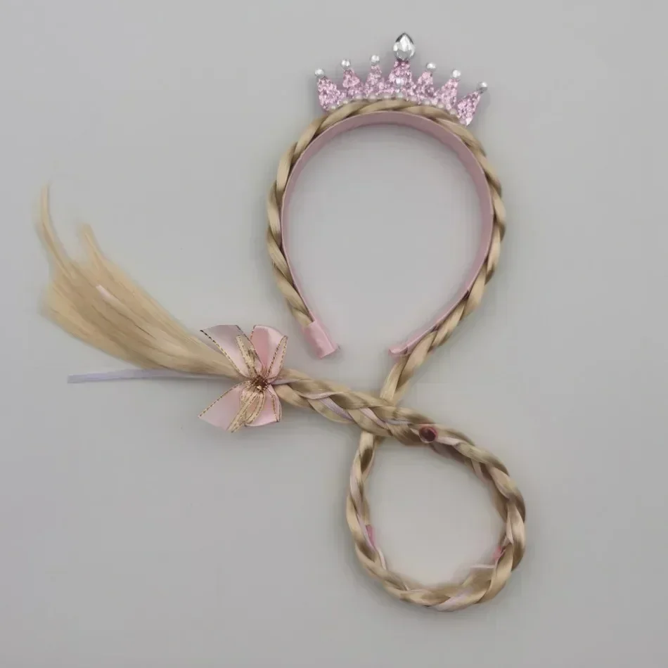 Girls Queen Dress Up Weaving Cosplay Headband Braid Snow Princess Snowflake Crown Kid Headband Bow Ornament Wig Hair Accessories