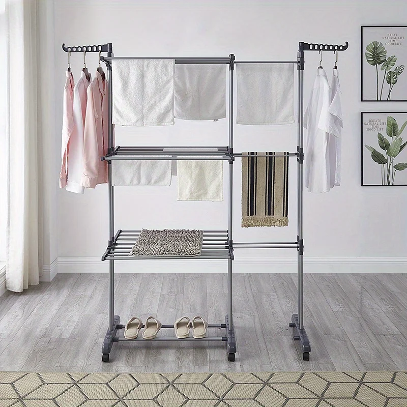 Clothes Rack Foldable Drying Rack 4 Tiers with Wheels Large Laundry Rack for Indoor and Outdoor Use