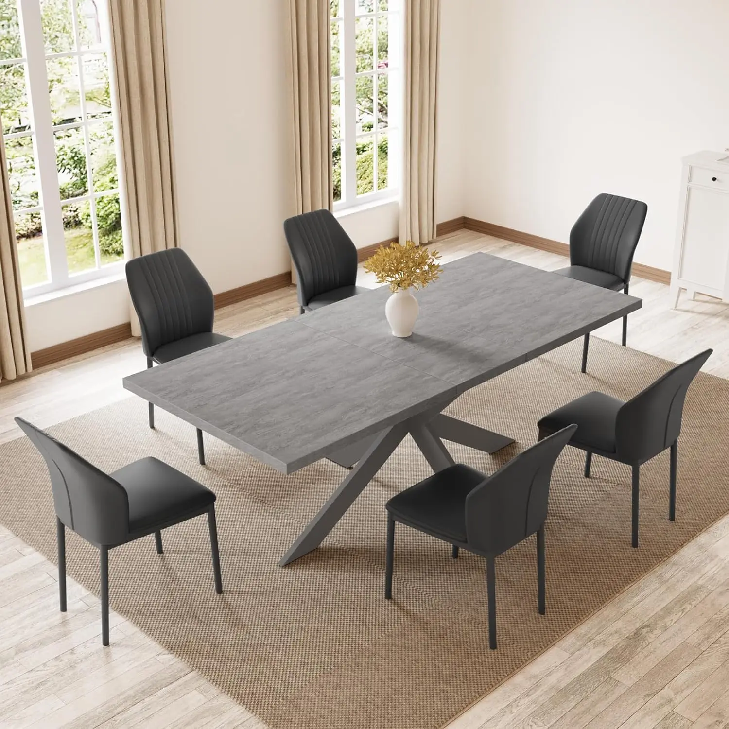 

Modern Dining Table Rectangular Kitchen Dining Table Expandable Frame Wood Dining Table And 6 Upholstered Chairs