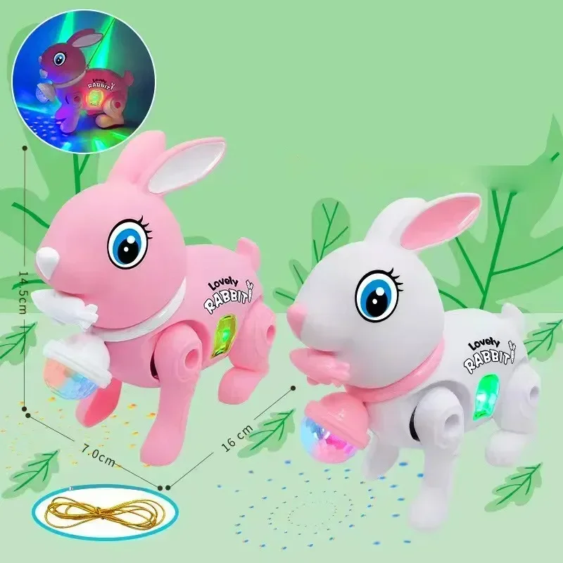 New Cartoon Electronic Walking Rabbit Toy Music Lovely Luminescent with Traction Rope Toys for Baby Learning Crawling Toys