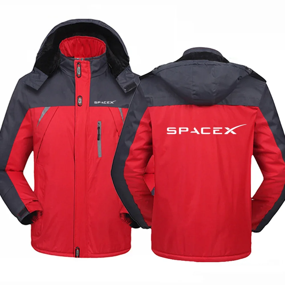 2024 New Space X SpaceX Travel Spring and Autumn Men Windbreak Plus Thick Warm Windproof Fur Coats Male Hooded Anorak Jackets