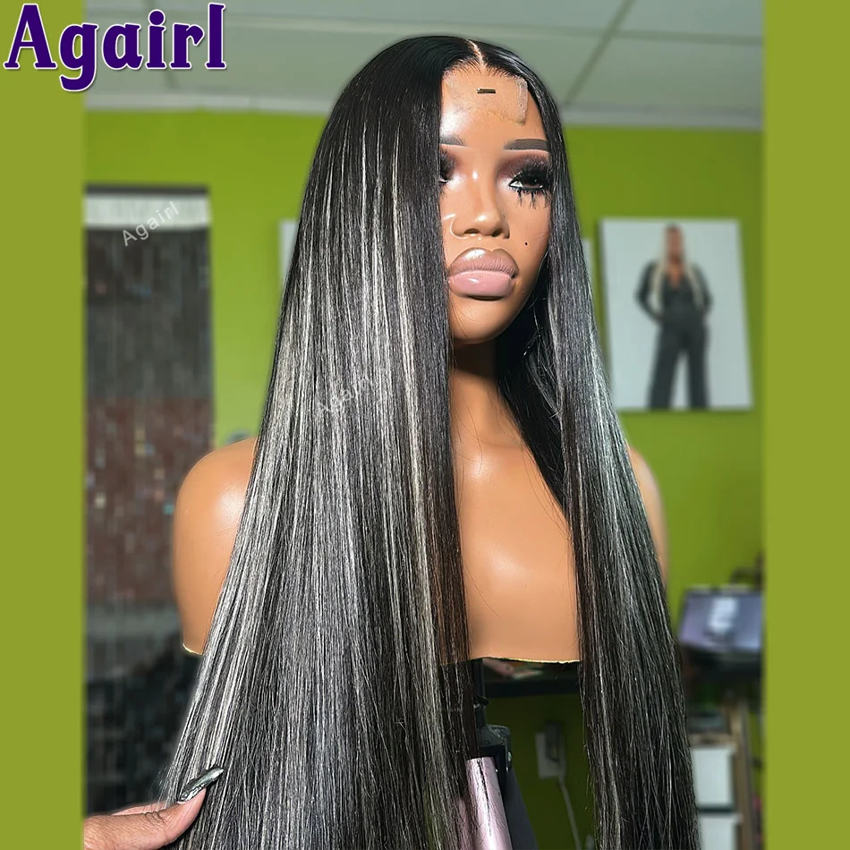 Highlight Grey 13x6 Lace Frontal Wig 32 30 Inch 13x4 Bone Straight Lace Front Wig Human Hair for Women 6X4 Closure Lace Wig 200%