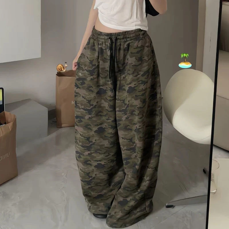 Y2K Vintage Camouflage Pants Women American Streetwear Baggy Sweatpants Summer Fashion Casual All Match Wide Leg Trousers New