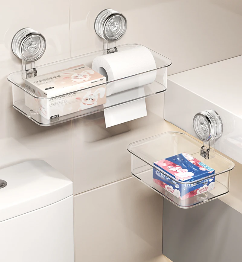 Bathroom Paper Towel Box Hole-free Organizer Bathroom Toilet Drawer Wall-mounted Suction Cup Shelf Home Accessories