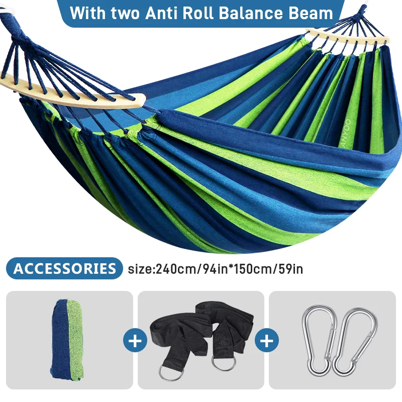 WDVBHY 98*72 Inches Outdoor Bent Stick Canvas Hammock 1-2 Person Camping Sleeping Bed Hanging Garden Beach Travel Survival Tools