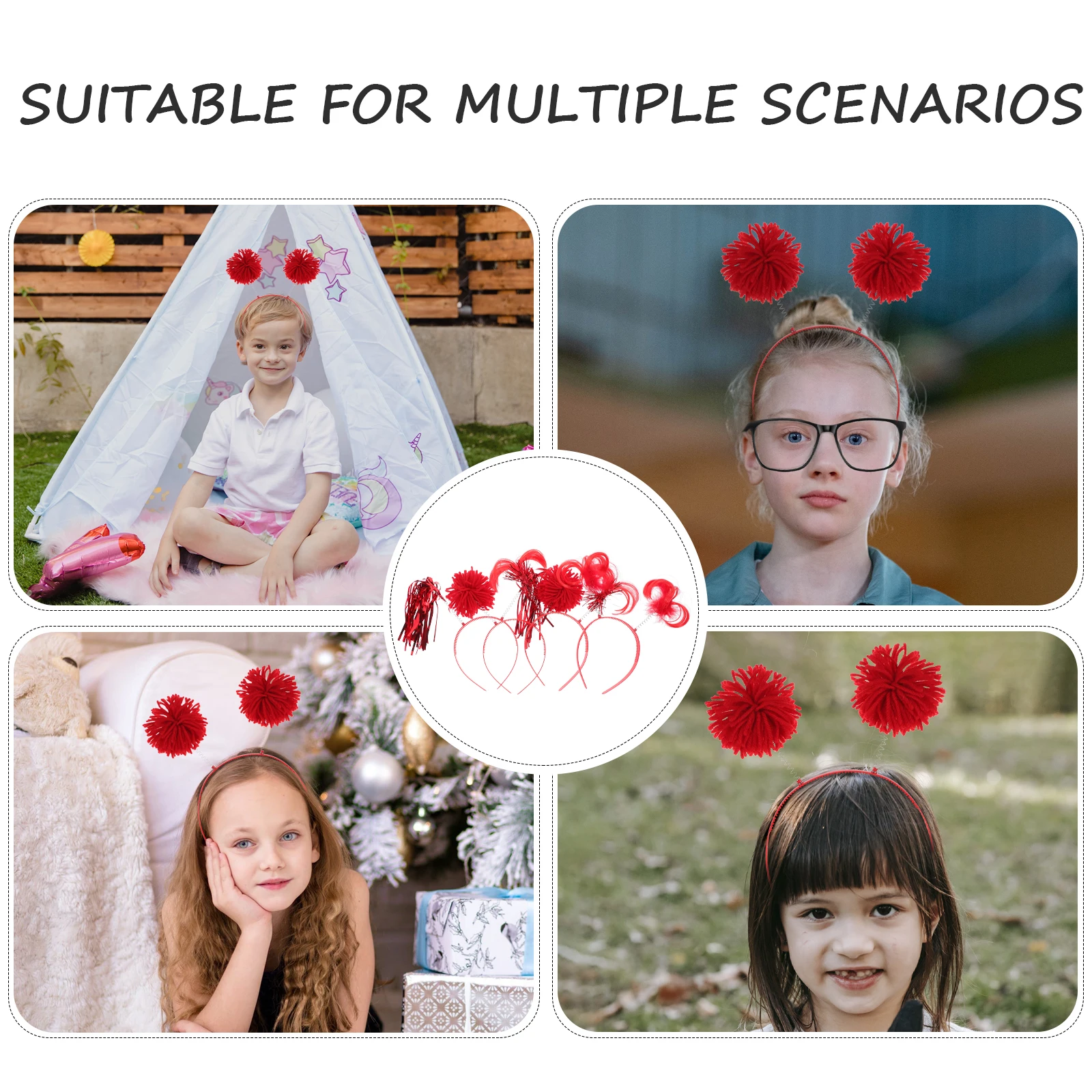 

4Pcs Pom Pom Headbands Delicate Comfortable Birthday Party Holiday Hair Accessories Women Festival Use Tinsel Headband