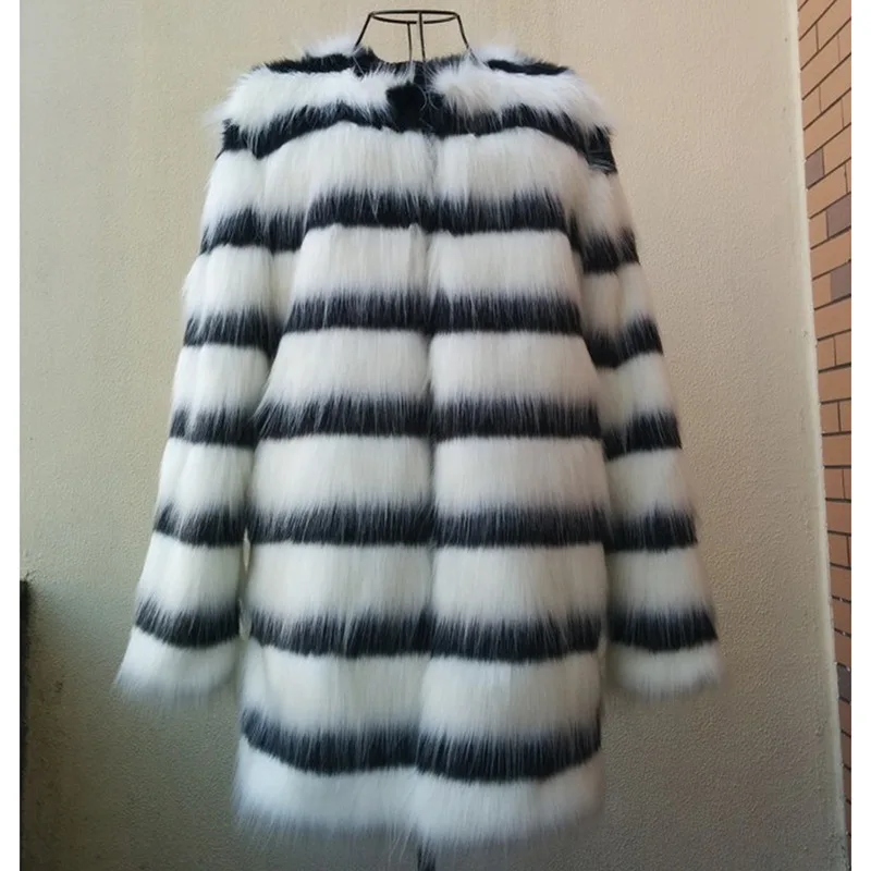 Haining Fox Fur Imitation Fur Coat for Women\'s Mid Length Autumn and Winter Fur One Piece