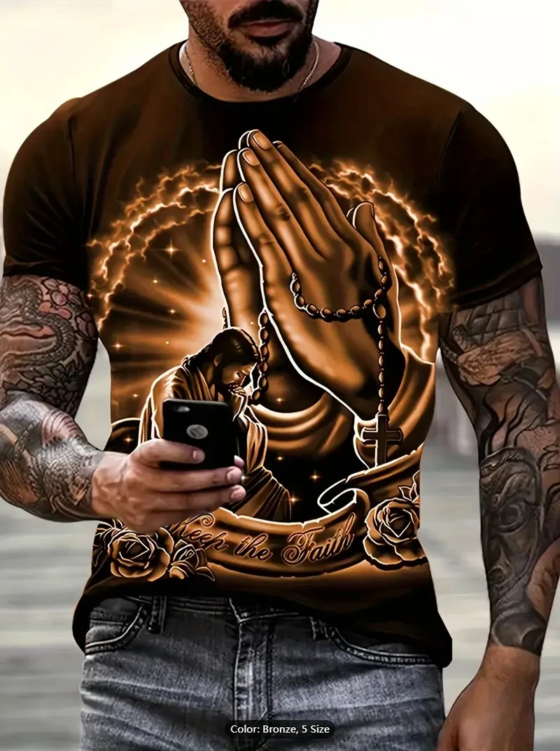 เสื้อยืดแขนสั้นพิมพ์ลาย 3D ขนาดบวกของผู้ชาย หลวมและลำลอง นุ่ม สบายและระบายอากาศได้ เหมาะสำหรับกีฬากลางแจ้ง