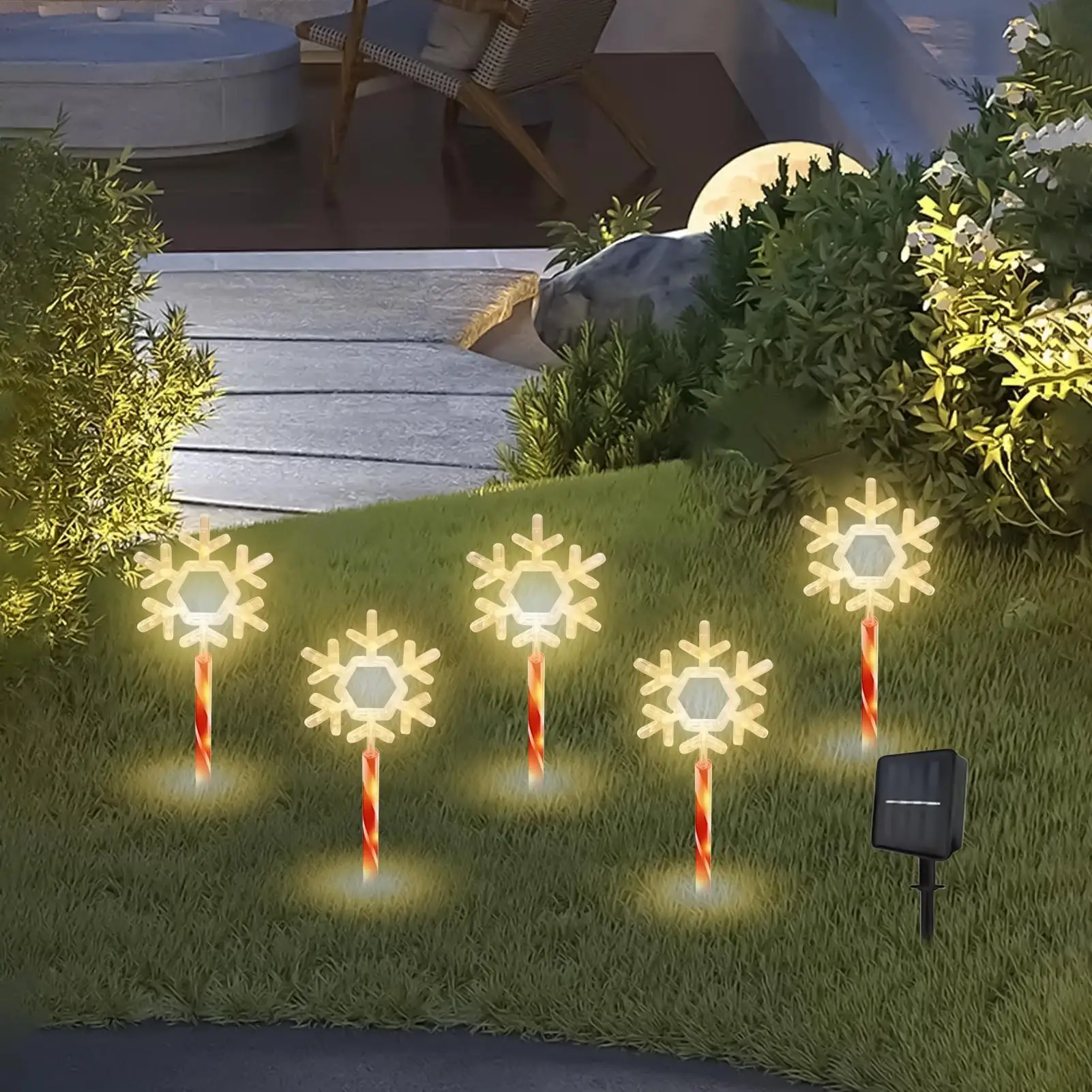 Solar Powered Pathway Lights 5 Pieces Solar Christmas Pathway Lights Snowflake Waterproof LED Stake Lamp For Walkway Garden